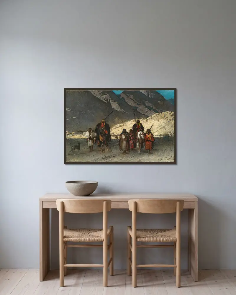 Arabian Sheikhs in the Mountains av Léon Bonnat inramad på en vägg
