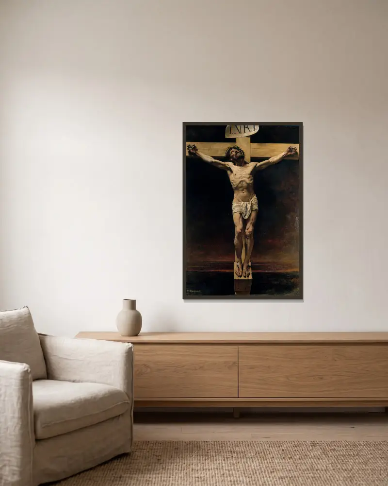 Christus am Kreuz von Léon Bonnat gerahmt an einer Wand
