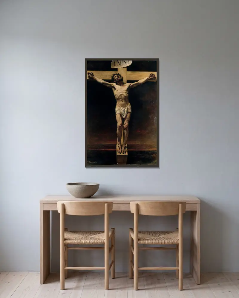 Christus am Kreuz von Léon Bonnat gerahmt an einer Wand