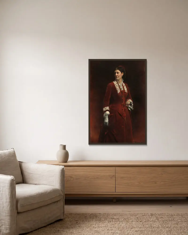 Portrait de Madame Georges Erhler av Léon Bonnat inramad på en vägg