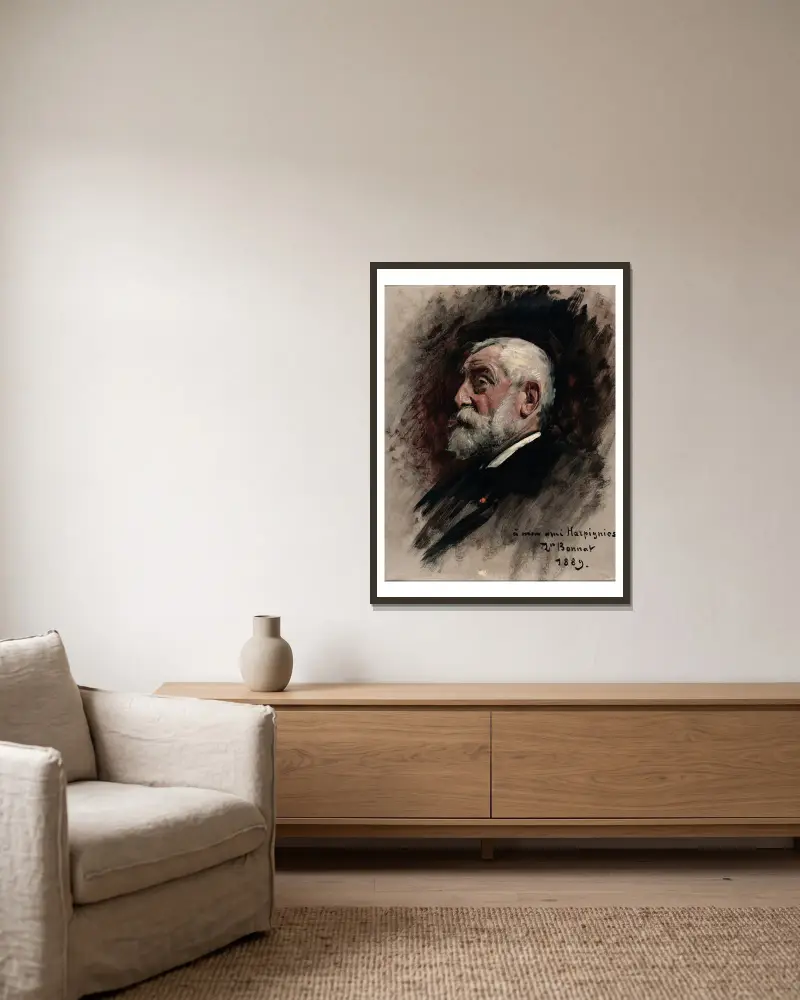 Portrait d’Henri Harpignies av Léon Bonnat inramad på en vägg