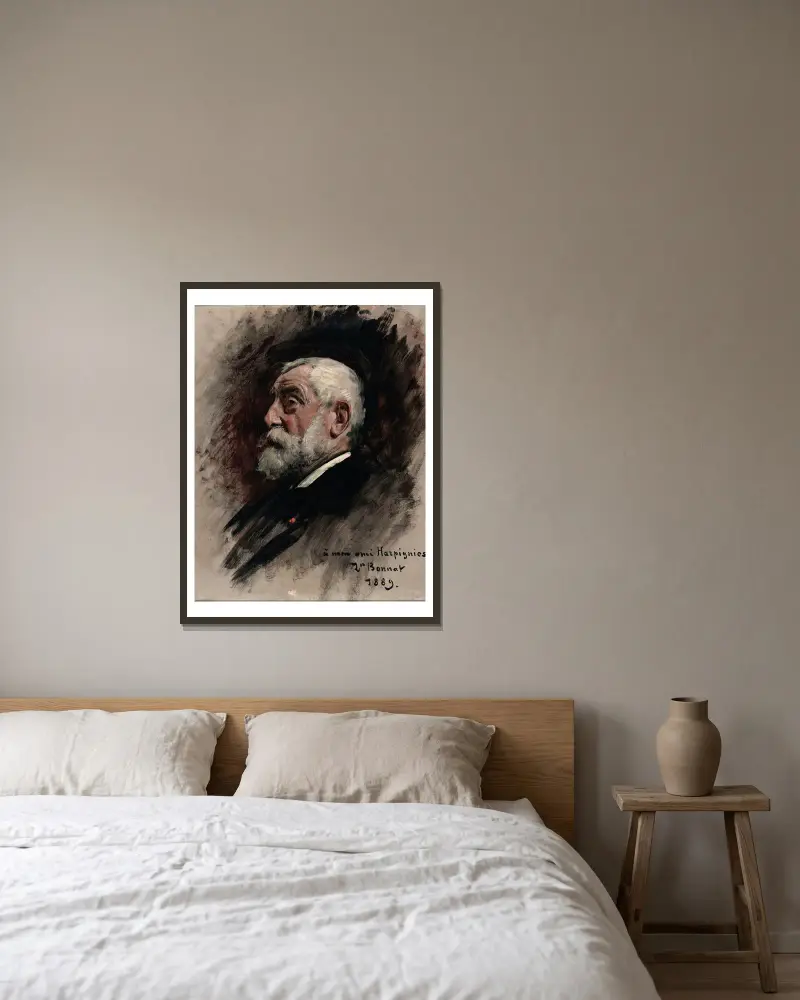 Portrait d’Henri Harpignies av Léon Bonnat inramad på en vägg