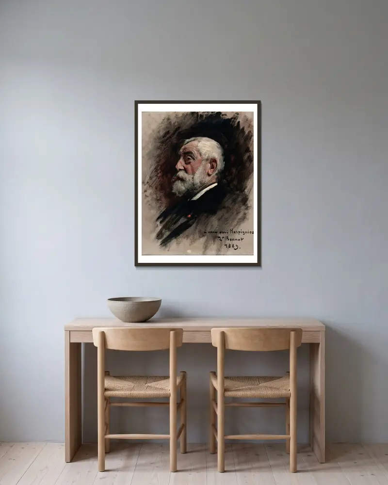 Portrait d’Henri Harpignies av Léon Bonnat inramad på en vägg
