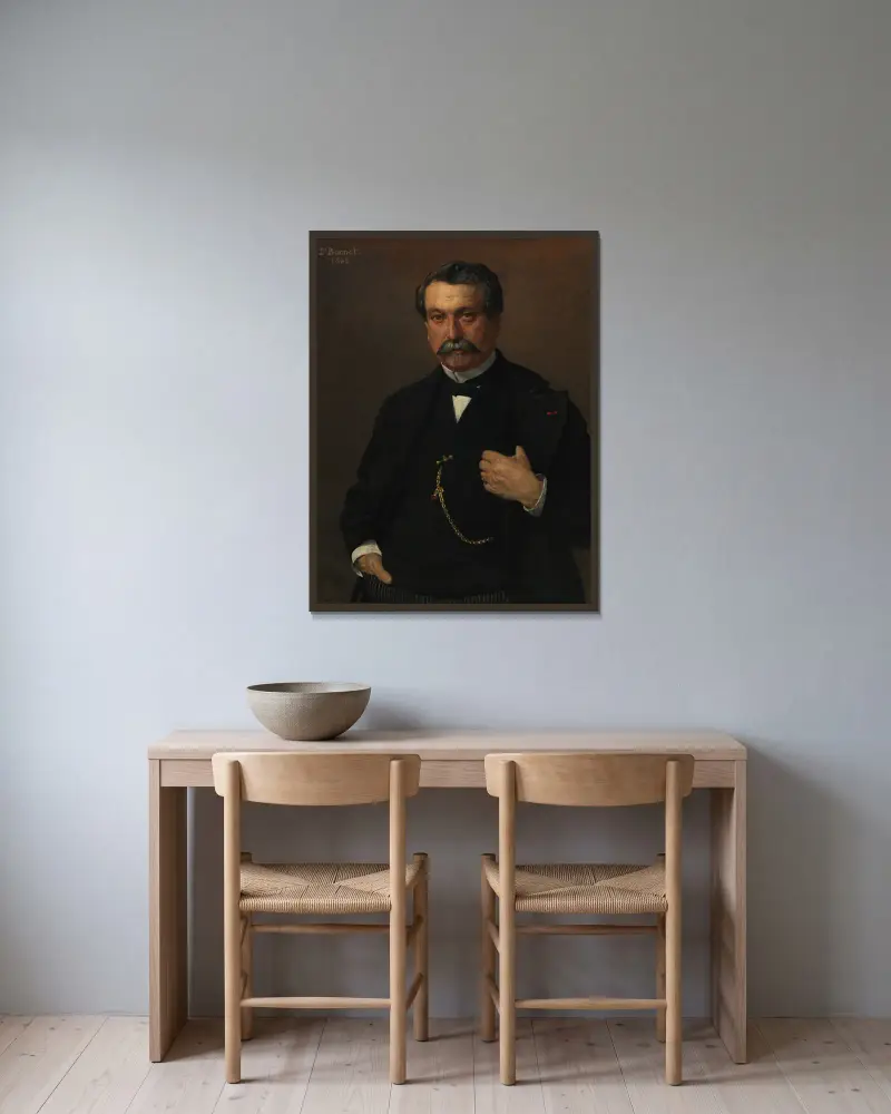 Portrait of Jean Léglise, Merchant, Mayor of Saint-Martin-de-Seignanx av Léon Bonnat inramad på en vägg