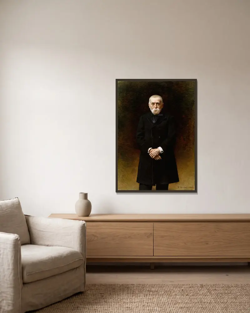Porträtt av William T. Walters av Léon Bonnat inramad på en vägg