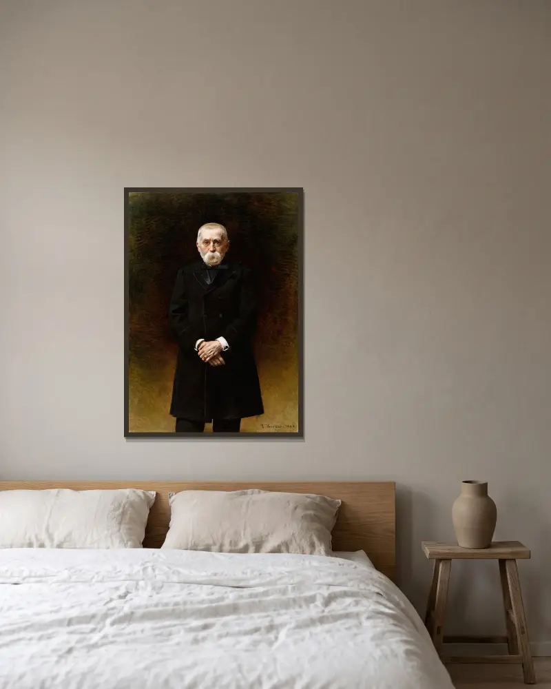 Porträtt av William T. Walters av Léon Bonnat inramad på en vägg