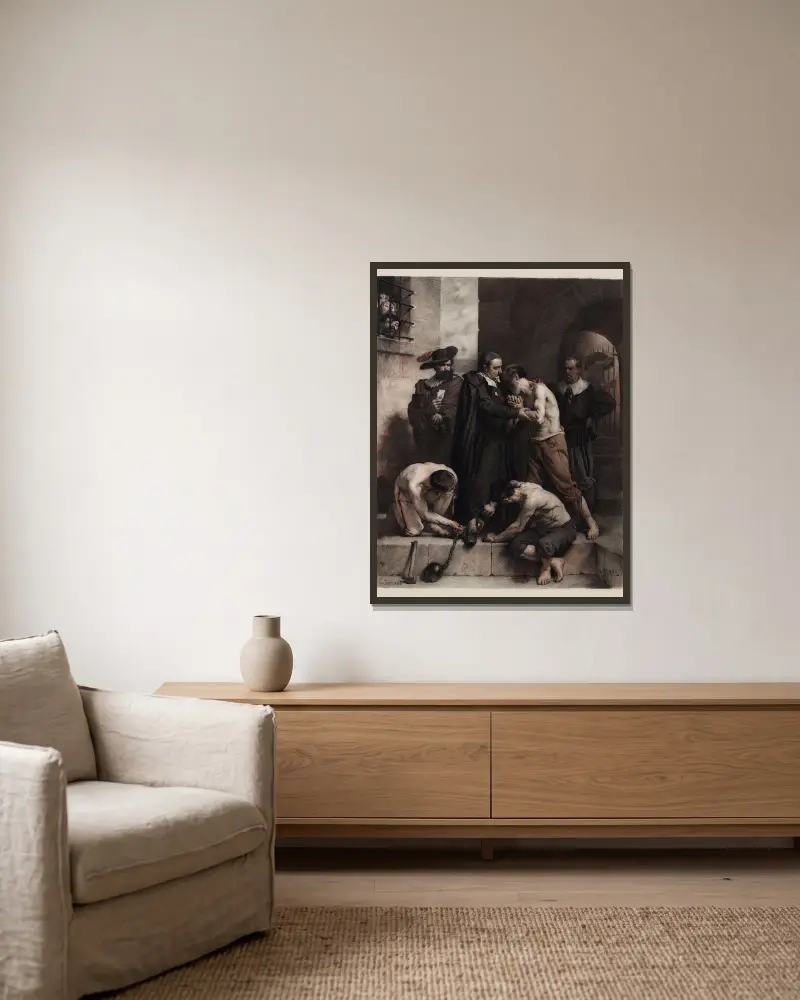 Saint Vincent de Paul rachète les galériens av Léon Bonnat inramad på en vägg