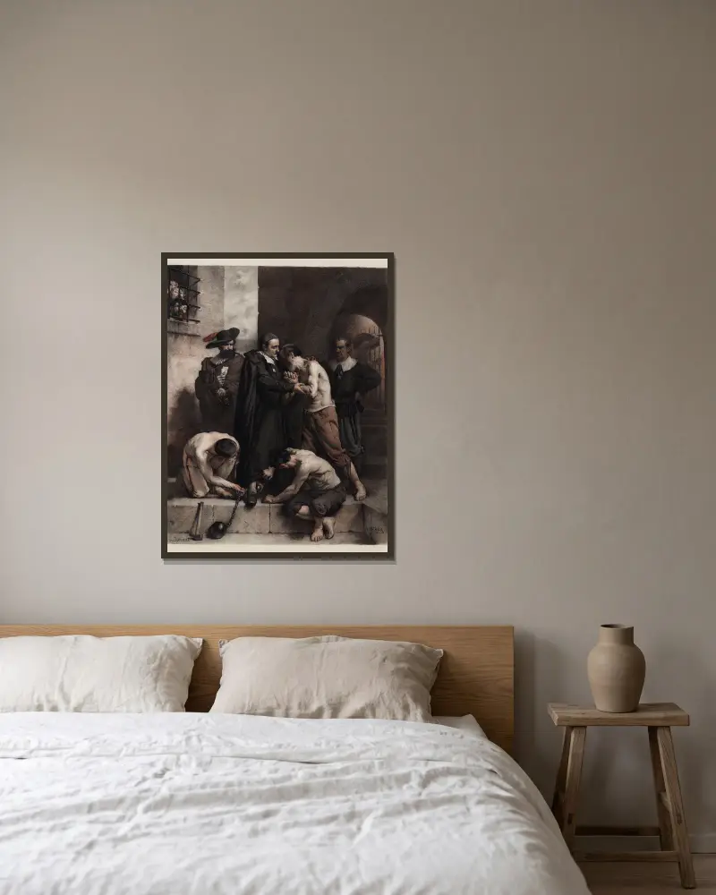 Saint Vincent de Paul rachète les galériens av Léon Bonnat inramad på en vägg