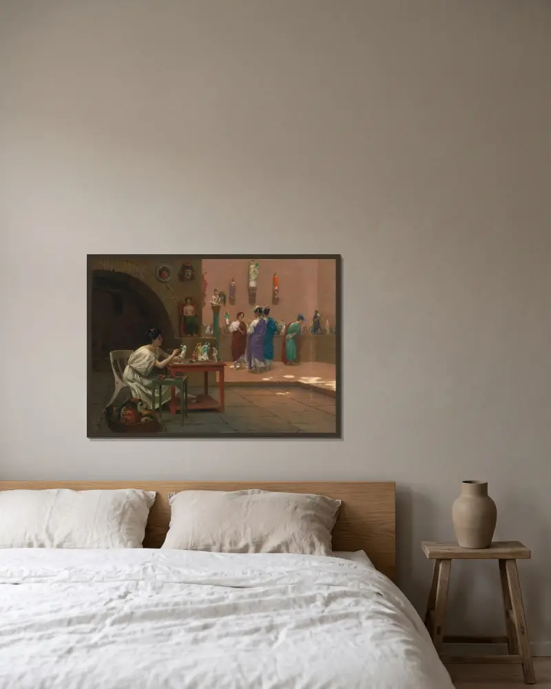 Atelier de Tanagra von Jean-Léon Gérôme gerahmt an einer Wand