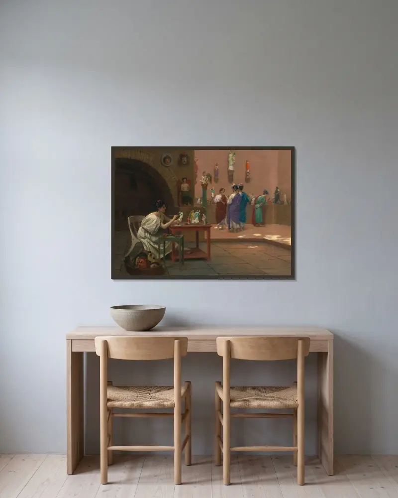 Atelier de Tanagra von Jean-Léon Gérôme gerahmt an einer Wand