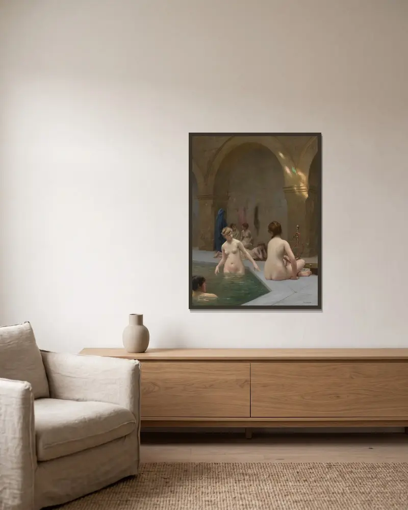 Baigneuses von Jean-Léon Gérôme gerahmt an einer Wand