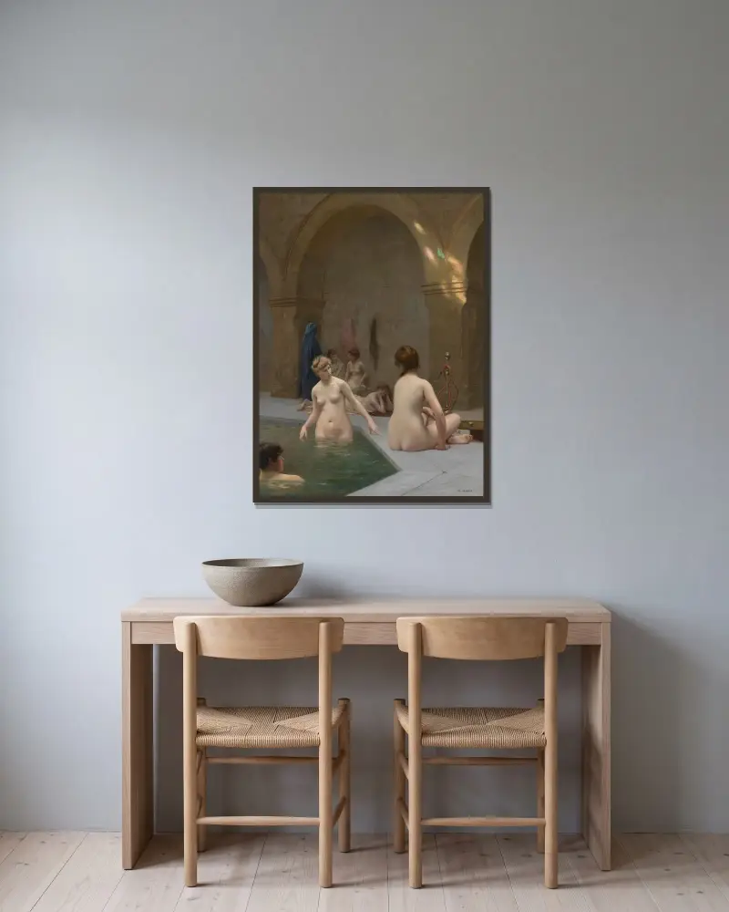 Baigneuses von Jean-Léon Gérôme gerahmt an einer Wand