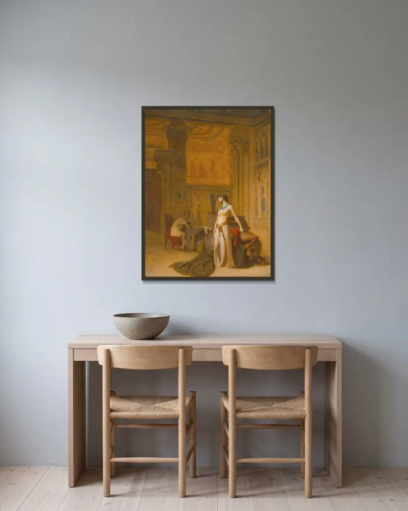 Kleopatra och Caesar av Jean-Léon Gérôme inramad på en vägg