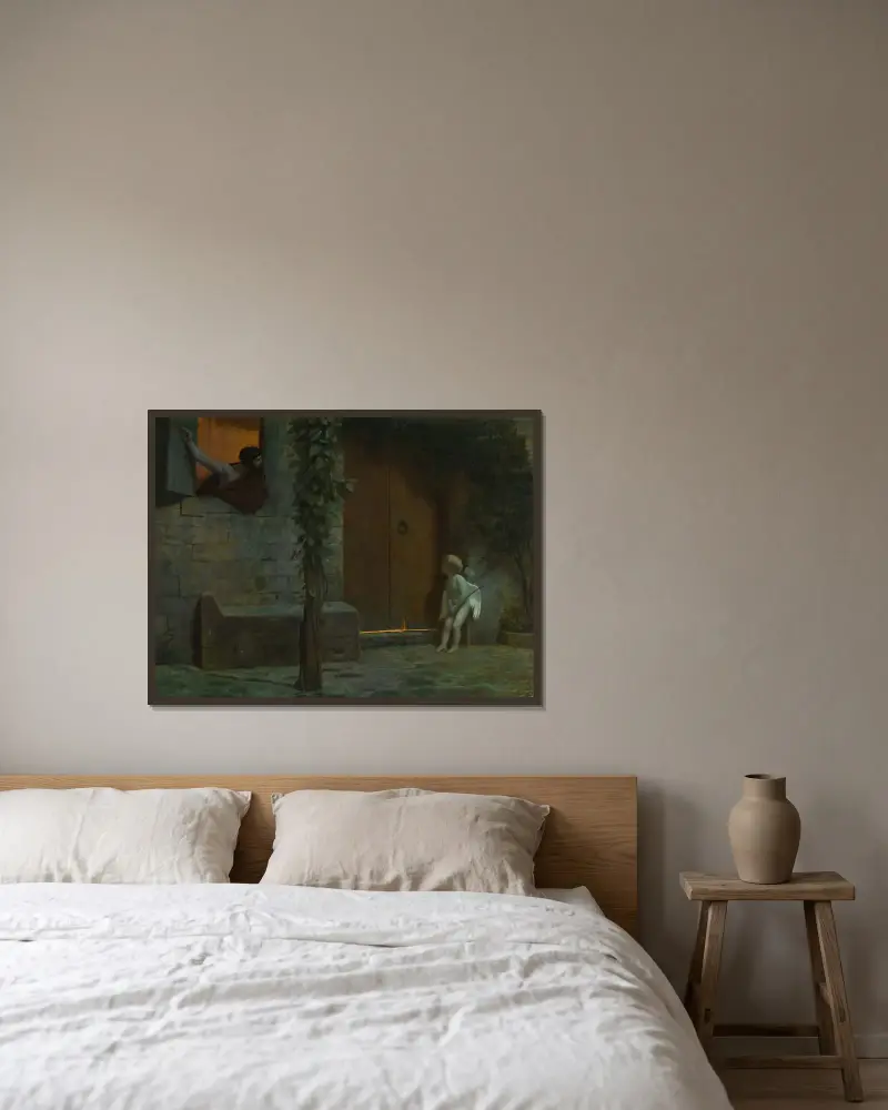 Amor vid dörren i ett oväder av Jean-Léon Gérôme inramad på en vägg