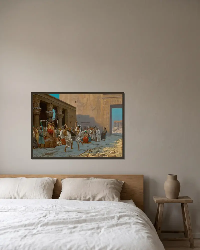 Den pyrriska dansen av Jean-Léon Gérôme inramad på en vägg