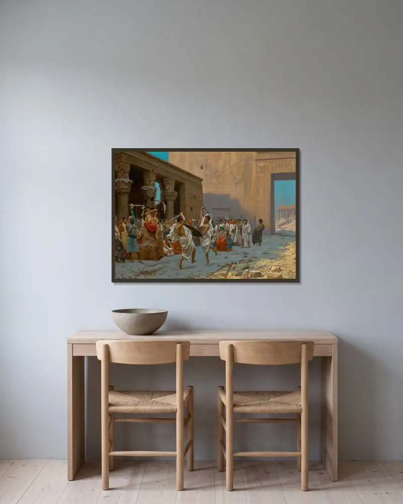 Den pyrriska dansen av Jean-Léon Gérôme inramad på en vägg