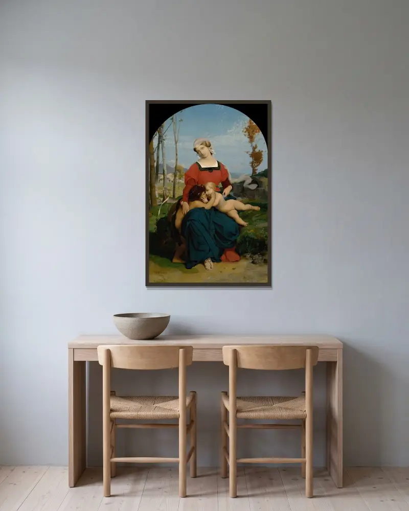 Jungfrun, Jesusbarnet och Johannes döparen av Jean-Léon Gérôme inramad på en vägg