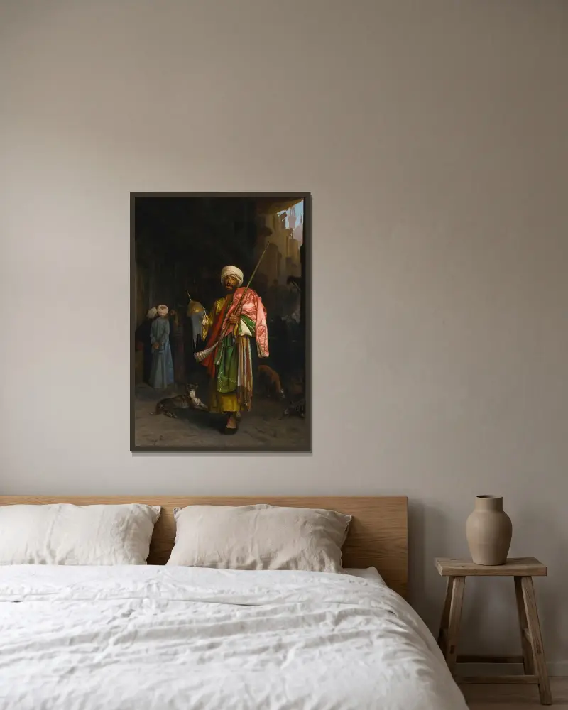 Kringvandrande försäljare i Kairo av Jean-Léon Gérôme inramad på en vägg
