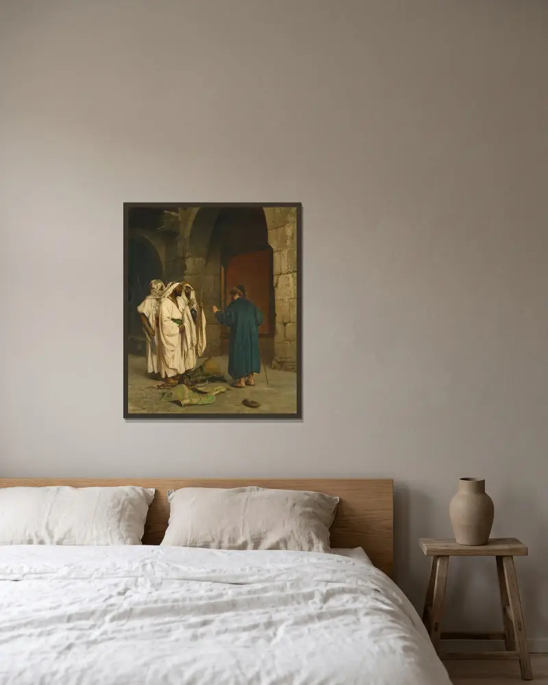 Gammal jude med tre araber av Jean-Léon Gérôme inramad på en vägg