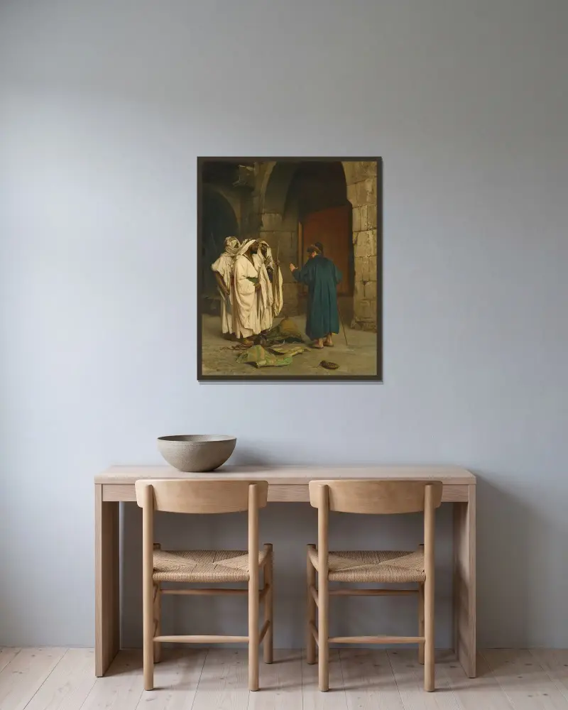 Gammal jude med tre araber av Jean-Léon Gérôme inramad på en vägg