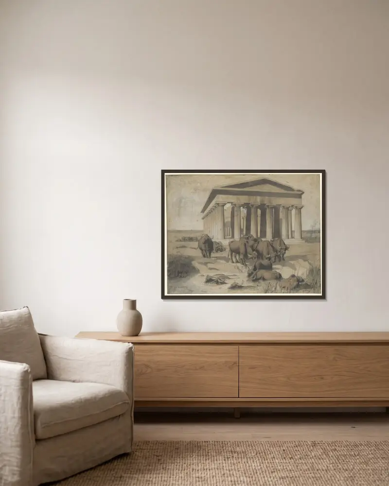 Paestum von Jean-Léon Gérôme gerahmt an einer Wand