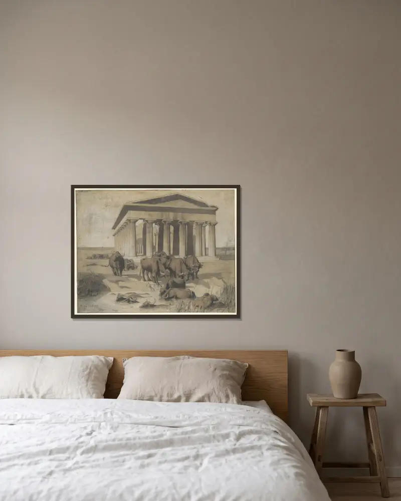 Paestum von Jean-Léon Gérôme gerahmt an einer Wand