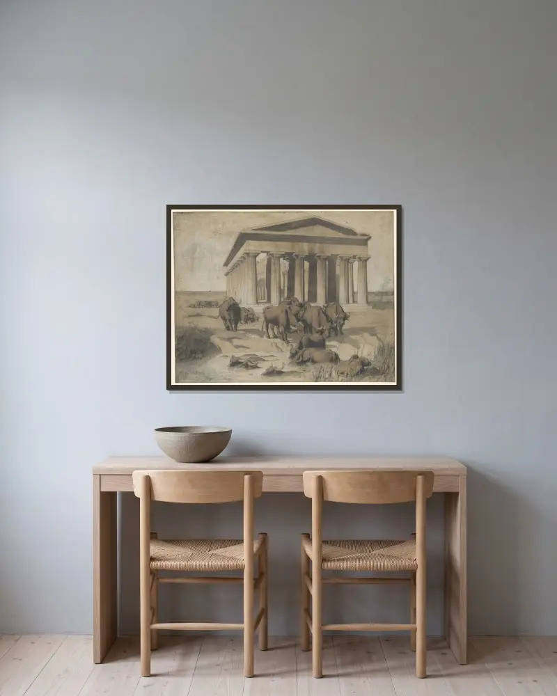 Paestum von Jean-Léon Gérôme gerahmt an einer Wand