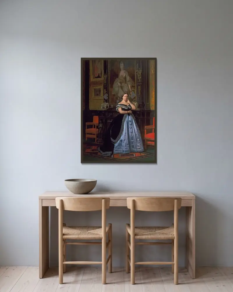 Porträtt av Charlotte de Rothschild av Jean-Léon Gérôme inramad på en vägg