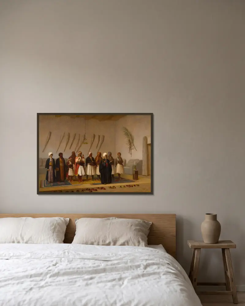 Bön i arnauthövdingens hus av Jean-Léon Gérôme inramad på en vägg