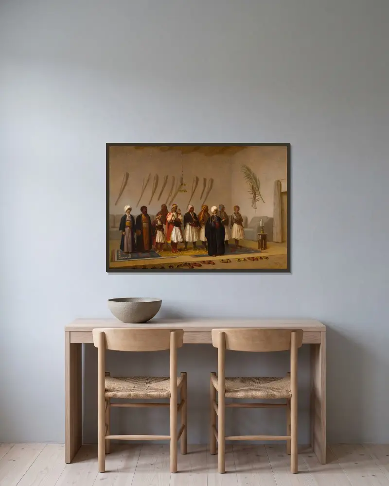 Bön i arnauthövdingens hus av Jean-Léon Gérôme inramad på en vägg