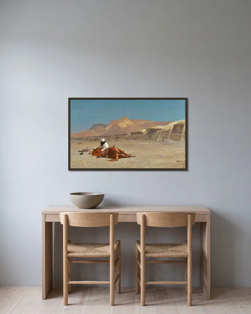 Rider and His Steed In The Desert av Jean-Léon Gérôme inramad på en vägg