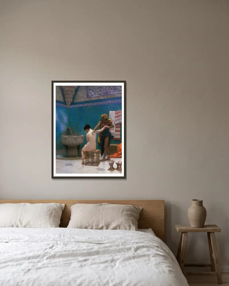 Das Bad von Jean-Léon Gérôme gerahmt an einer Wand