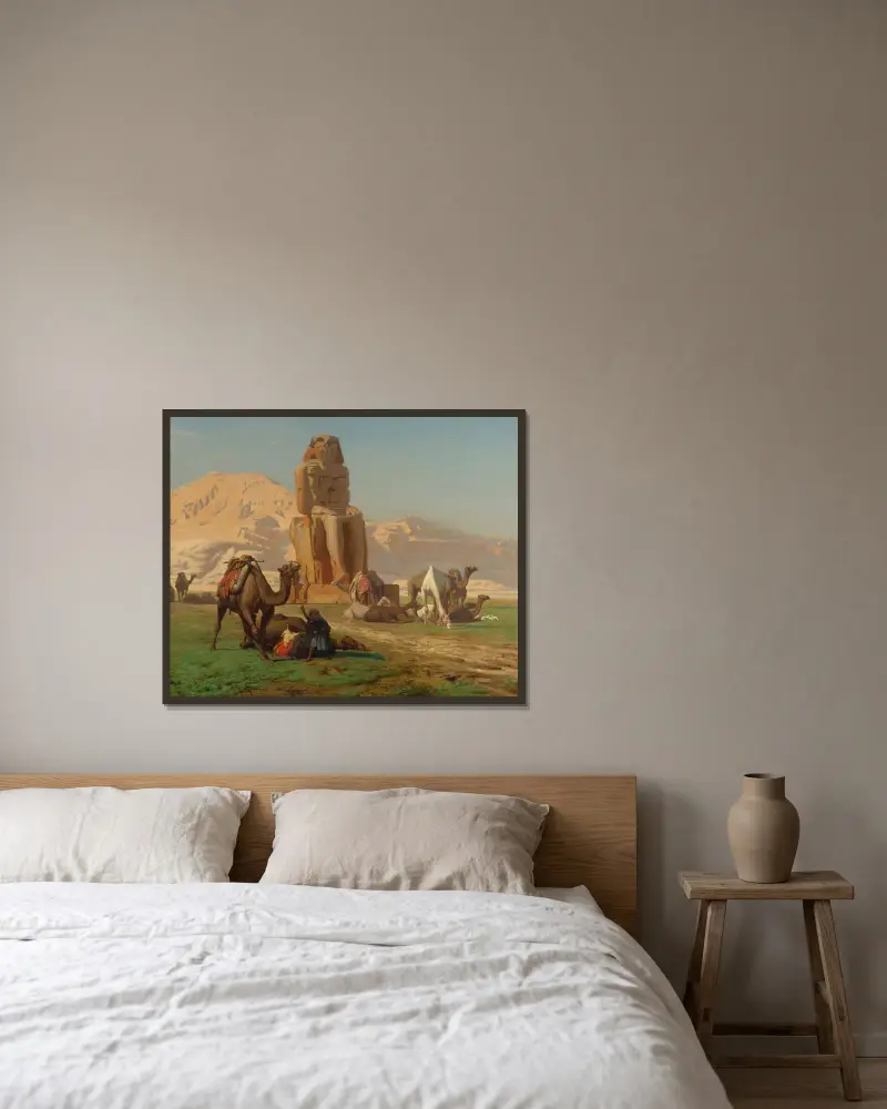 Kolossen i Memnon av Jean-Léon Gérôme inramad på en vägg