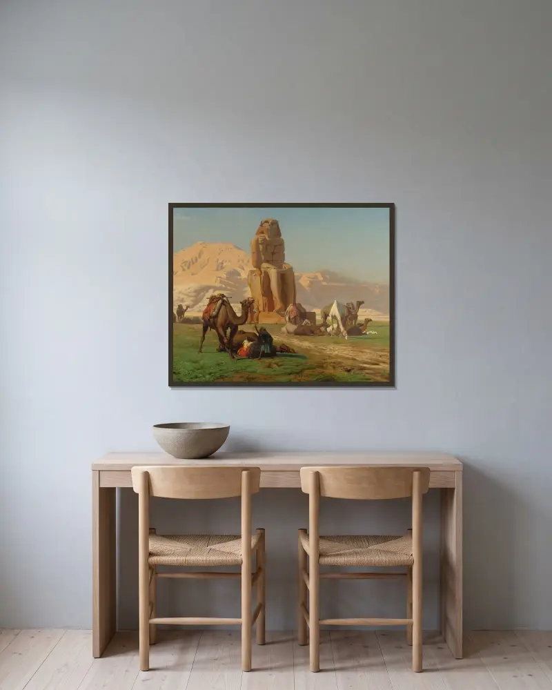 Kolossen i Memnon av Jean-Léon Gérôme inramad på en vägg