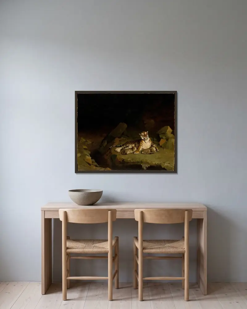 Tigrinna med ungar av Jean-Léon Gérôme inramad på en vägg