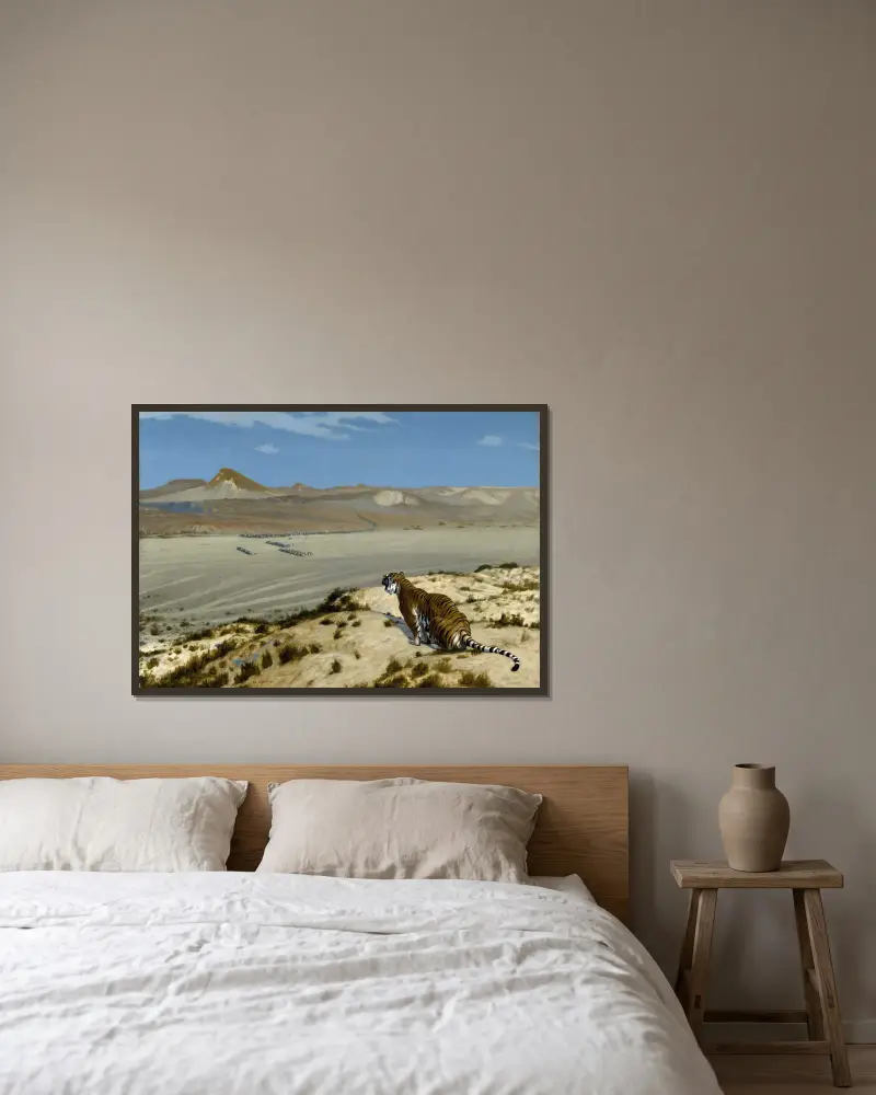 Tiger auf der Wacht von Jean-Léon Gérôme gerahmt an einer Wand