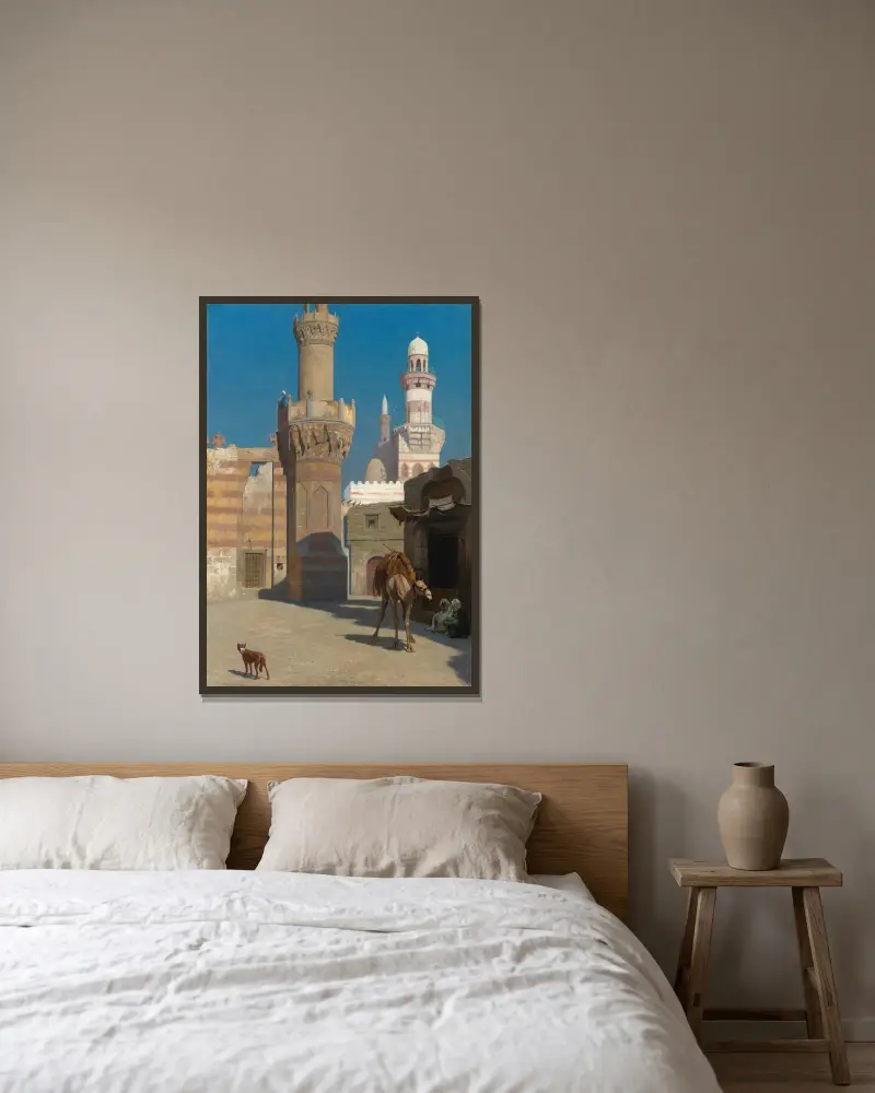 En varm dag i Kairo (framför moskén) av Jean-Léon Gérôme inramad på en vägg