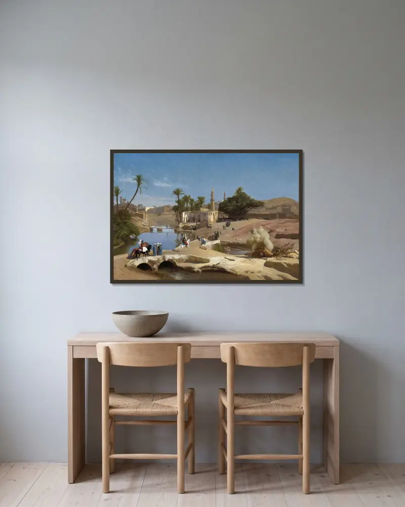 Vy över Medinet El-Fayoum av Jean-Léon Gérôme inramad på en vägg