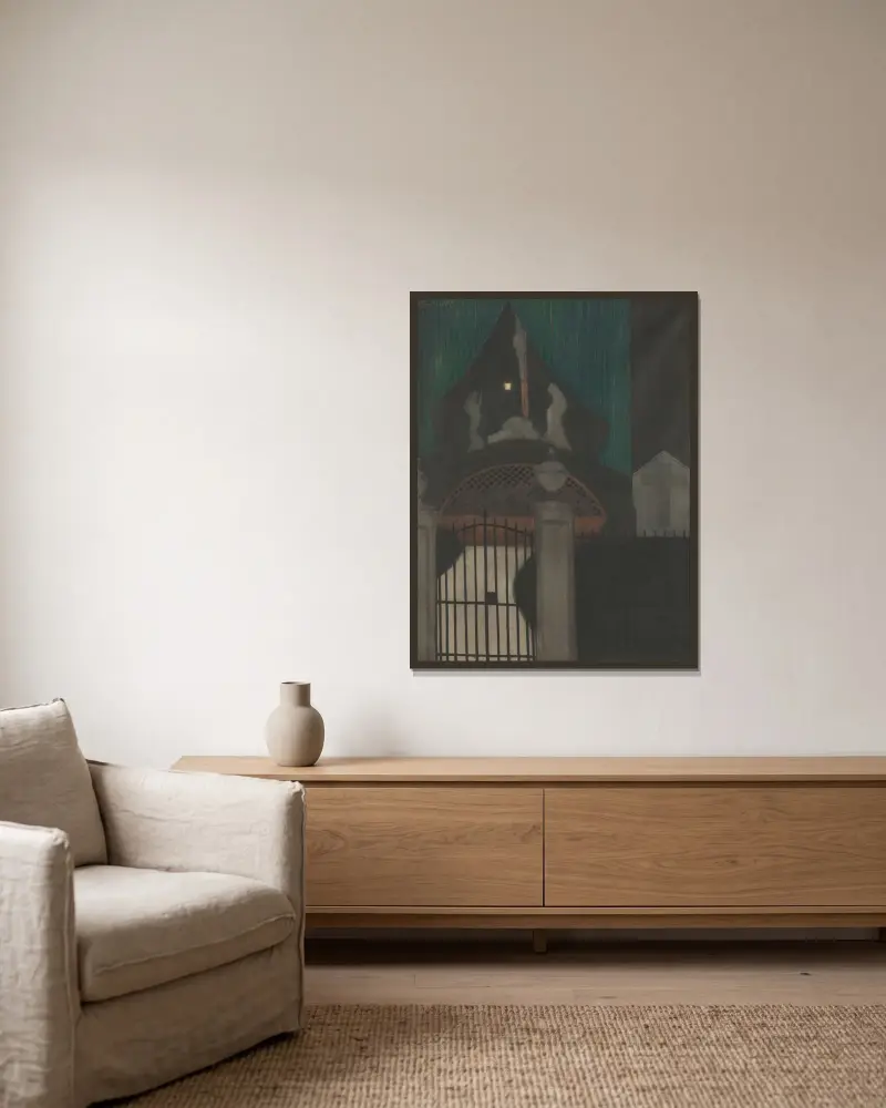 Kalvarien och skärselden i Oostende av Léon Spilliaert inramad på en vägg