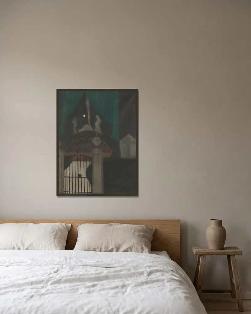 Kalvarien och skärselden i Oostende av Léon Spilliaert inramad på en vägg