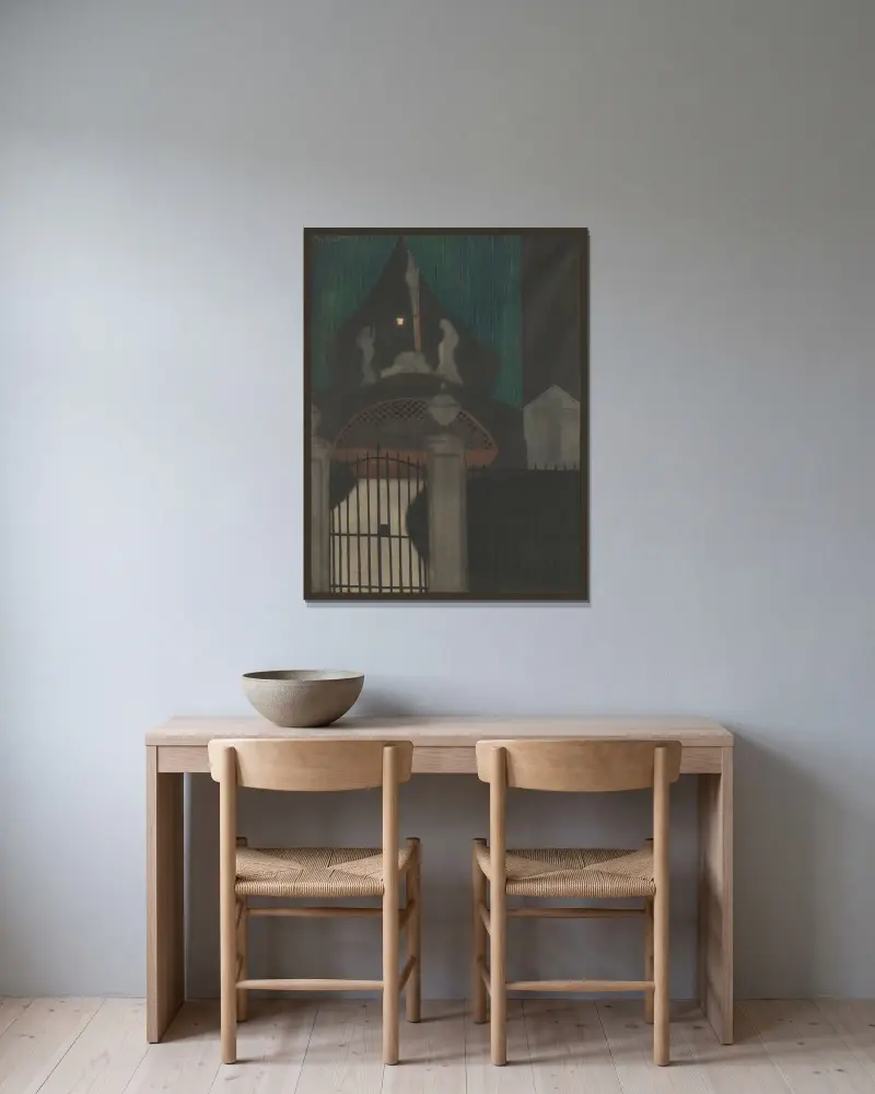 Kalvarien och skärselden i Oostende av Léon Spilliaert inramad på en vägg