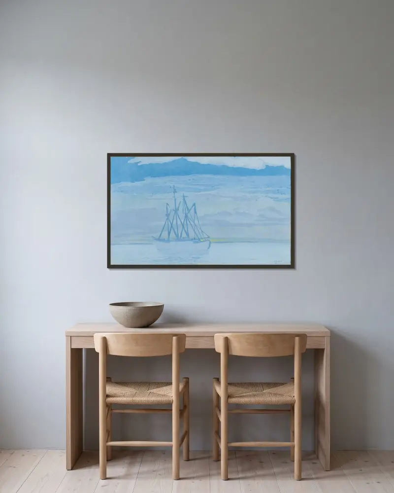 Fiskebåt på havet av Léon Spilliaert inramad på en vägg