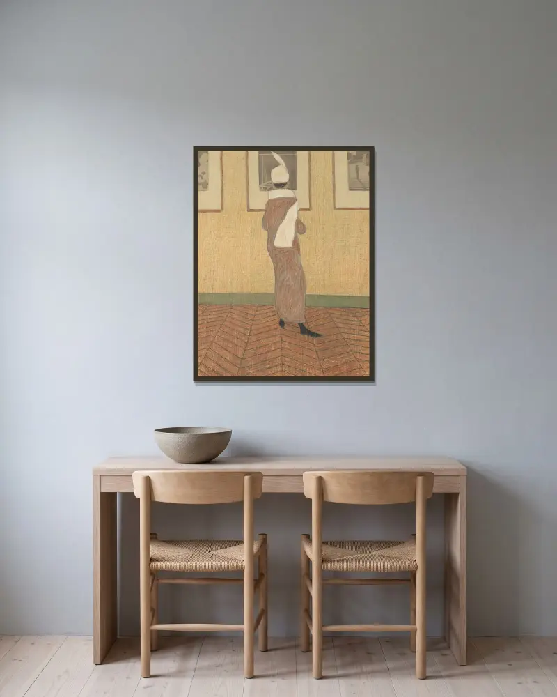 Damen på utställning av Léon Spilliaert inramad på en vägg