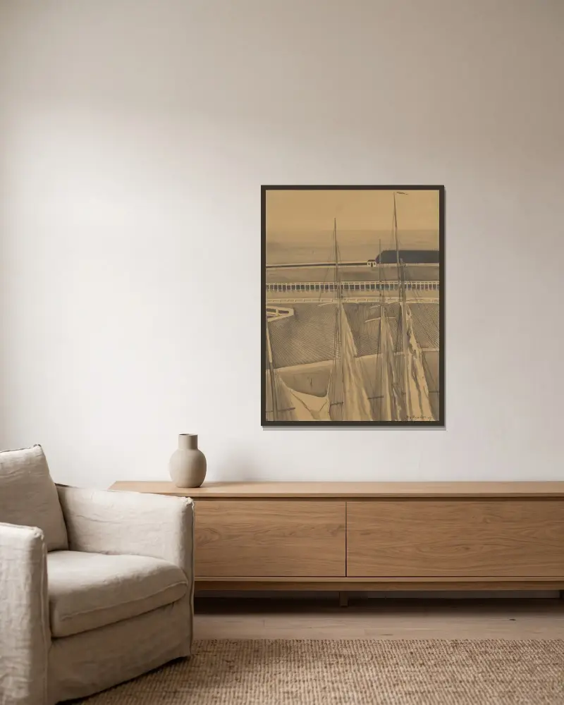 Havet vid Oostende av Léon Spilliaert inramad på en vägg