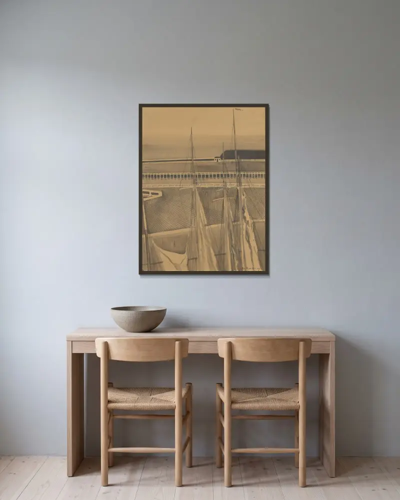 Havet vid Oostende av Léon Spilliaert inramad på en vägg
