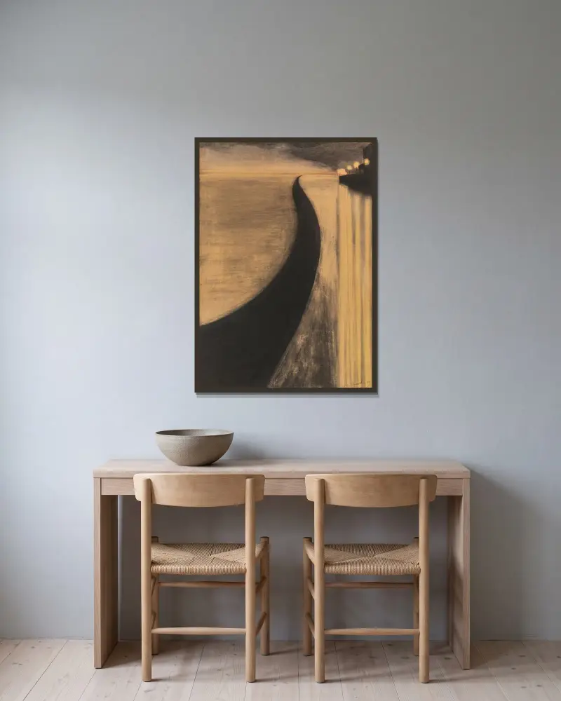 Digue och ljus i Ostende av Léon Spilliaert inramad på en vägg