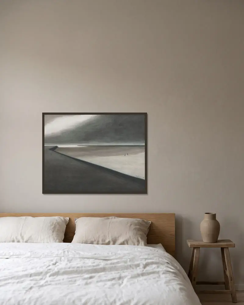 Vågbrytare och strand av Léon Spilliaert inramad på en vägg