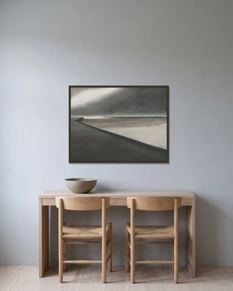Vågbrytare och strand av Léon Spilliaert inramad på en vägg