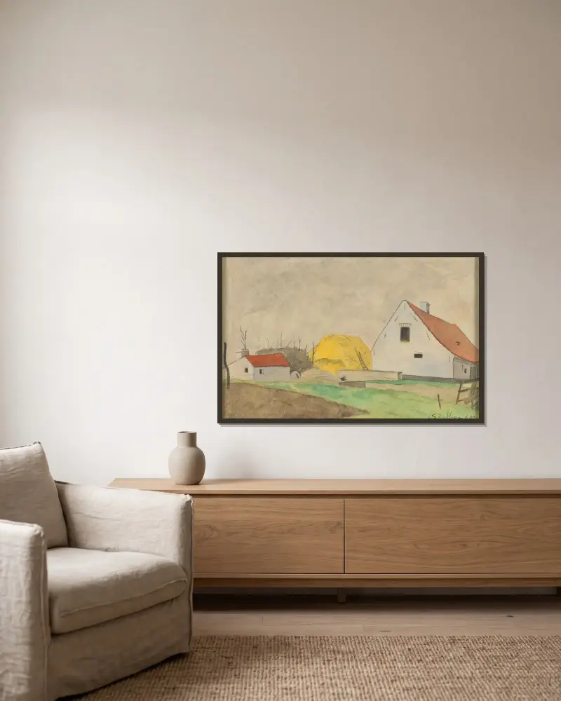 Gård vid Gistelse Steenweg i Oostende av Léon Spilliaert inramad på en vägg