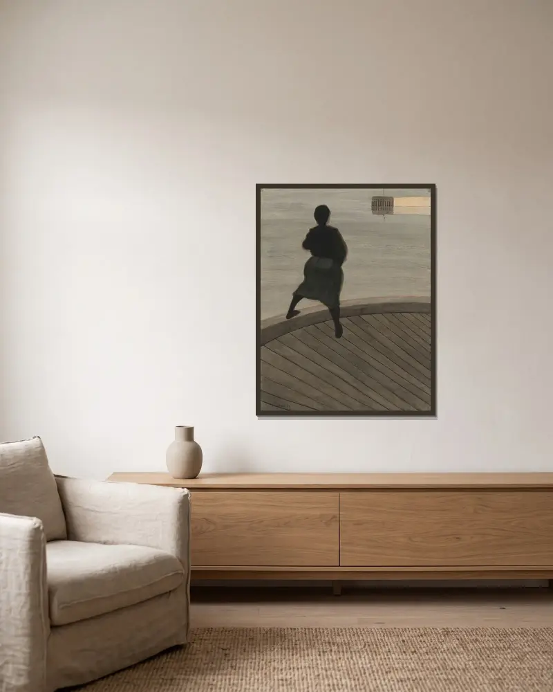 Fischerfrau auf dem Steg von Léon Spilliaert gerahmt an einer Wand